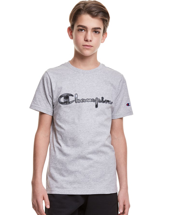 Champion Boys T-Shirt NZ - Tonal Applique Logo Grey ( 2107-CIUPR )